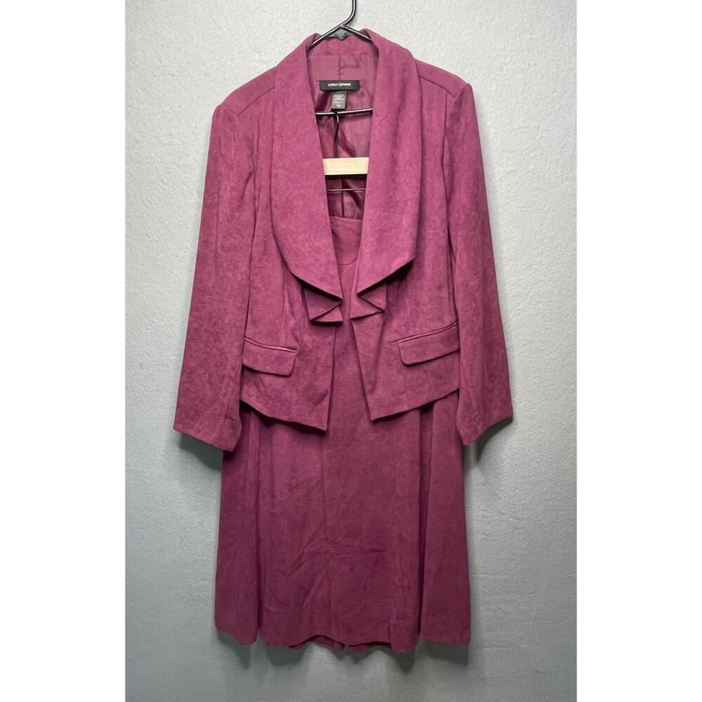 Ashley Stewart Womens 2-Piece Magenta Jacket & Dress Set 18W Blazer 14W Bottom